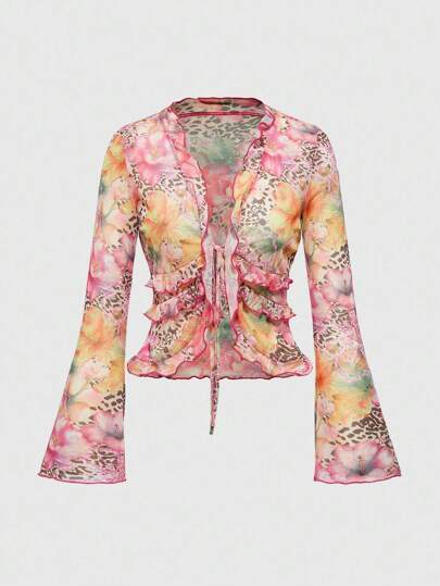 ROMWE Avant Bavaglino da bava di VACANZA in stile retrò Y2K con leopardo e prentura floreale, adatto per le donne