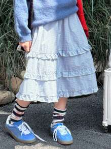 Dazy Kids 女童格子梭织裙，夏季 - 淺藍色 - 查看 5