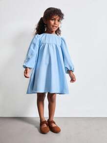 SHEIN Young Girls' Long Sleeve Embroidered Denim Effect Dresses, Autumn - Multicolor - View 3
