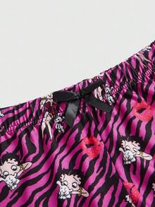 Betty Boop | ROMWE Quần short nơ ruy băng họa tiết ngựa vằn cỡ lớn đa năng họa tiết hoạt hình cỡ lớn - Nhiều màu - Xem 3