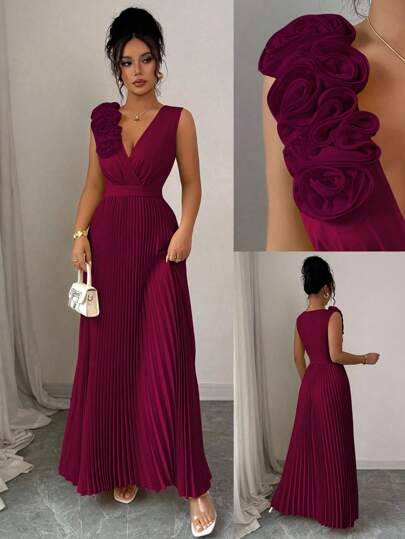 Elenzga Cream Yellow V-Neck Waist Cinched Floral Patchwork Elegant A-Line Dress For Women, Summer