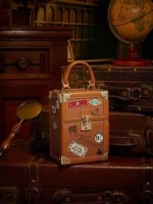 HARRY POTTER X SHEIN 女士时尚字母图案盒形顶部提手包 - 棕色 - 查看 1