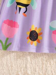 SHEIN Playful Pals Baby Girls' Cute Bee Animal Element Sleeveless Dress, Fashion New Style For Spring & Summer - Purple - View 6
