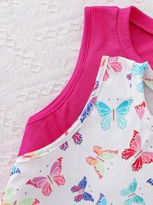 Sparklyn 2pcs Tween Girl Summer Casual Butterfly Print Sleeveless Fitted Dress - Multicolor - View 3