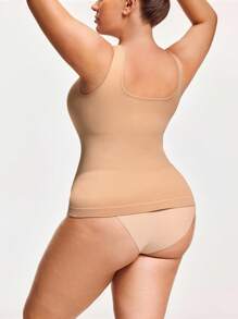 SHAPORA 大码女式纯色罗纹针织吊带背心 - 杏色 - 查看 5