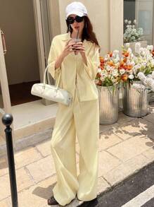 Aveloria Affinna 2pcs Striped Blazer Collar 3/4 Sleeve Commuting Elegant Pant Suit - Multicolor - View 5