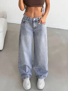 EURMUSE Damen lässige, weite Jeans mit Waschung für den Alltag