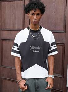 PAVTROS Áo thun nam in hình ngôi sao phối màu thời trang, quà tặng bạn trai chồng theo phong cách Rapper dạo phố thường ngày - Nhiều màu - Xem 6