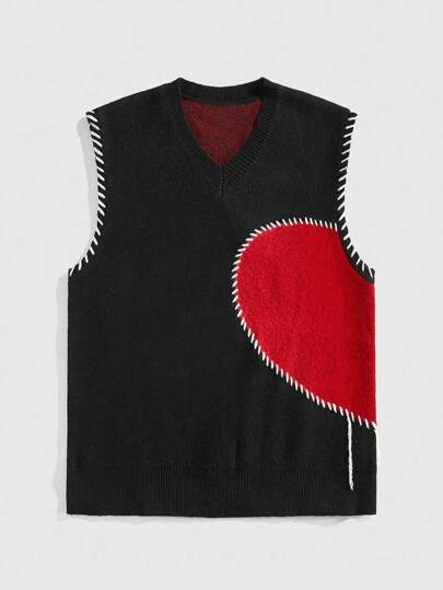 Street Life Herren Mode Lässig College Street Kontrast Stich V-Ausschnitt Pullunder