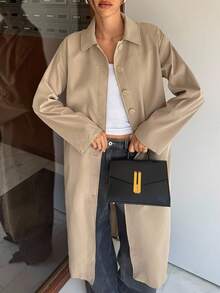 Siren Gaze Women's Chic Beige Autumn Office Trench Coat,Fall 2025 Khaki Long Thin Outerwear With Pockets,Old Money Style Casual Daily Teacher Business Fashion - Khaki - View 7