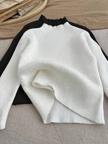 SHEIN LMoss Kids LMoss 多件装女婴高领长袖修身套头衫 - 黑與白 - 查看 4