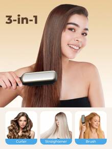 JMMO Portable Hair Straightener Brush, Quick Heat Up Electric Straightening Comb, Travel Friendly Hot Air Brush For Home & On-The-Go Styling, EU Plug - Black - View 3