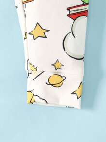 LE PETIT PRINCE X SHEIN 男婴卡通纸飞机印花可爱图案长袖T恤和裤子睡衣套装 - 米色 - 查看 6