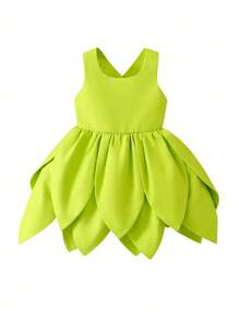 SHEIN Playful Pals 女婴派对礼服，可爱迷人，公主风连衣裙，适合户外活动、派对、生日、拍照、演出等场合，秋冬季穿着。 - 綠色 - 查看 4