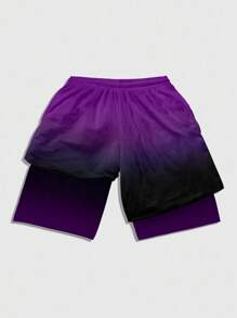 ROMWE MEN Anime Men's Ombre Text & Graphic Print Drawstring Waist Shorts - Multicolor - View 2