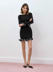 Maija 女士圆领荷叶边修身优雅迷你连衣裙节日