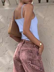 Zyxie 女士纯色褶饰修身吊带背心 - 淺藍色 - 查看 6