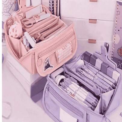 ​1PC Pencil Case Large Capacity Portable Organizer Storage For Office Supplies Work Essentials Minimalist Aesthetic Zipper Bag Travel Accessories Desk Organizer Stationery Box