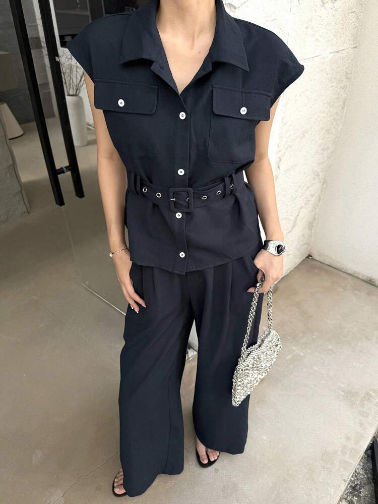 Women's Summer Fashion Solid Color Vest & Pants 2 Pieces Set