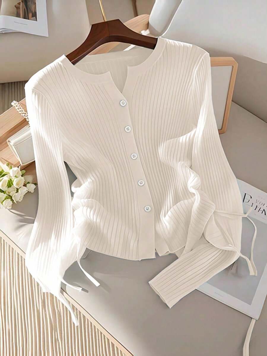 Franclia New Slim Fit Sexy Elegant Versatile Drawstring Waist Knit Cardigan For Women, Spring/Autumn Fall Winter Cloth For Women - White - View 1