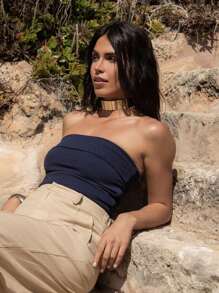 SHEIN X Sofía Suescun Maija 女士蓝色休闲夏季背心，不对称下摆性感日常装，适合音乐节、通勤风格 - 綠色 - 查看 4