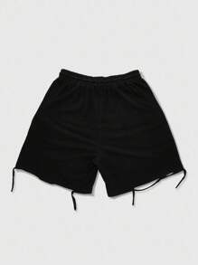 ROMWE MEN Grunge Punk Pantaloni scurți bărbătești cu imprimeu integral, model camuflaj în stil stras, potriviți pentru ținute casual de primăvară/vară