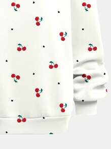 SHEIN Leap Crew Áo nỉ tay dài cổ tròn in họa tiết quả anh đào dễ thương, cổ điển, dễ thương, màu trắng kem, dành cho bé gái tuổi mới lớn, dáng rộng, thoải mái, phù hợp cho mùa thu/đông, trở lại trường, phong cách những năm 2000, phong cách Hàn Quốc, mùa thu/thu, tiệc chào đón, mùa đông, phong cách Grunge - Nhiều màu - Xem 6