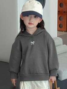 DAZY 女童连帽针织保暖蝴蝶印花长袖卫衣，秋季款 - 深灰色 - 查看 8
