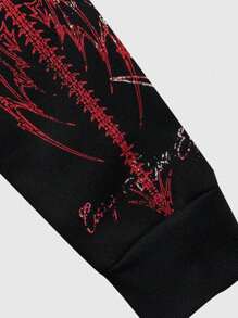 ROMWE MEN Goth 男士休闲标语十字印花连帽卫衣，秋冬季长袖上衣