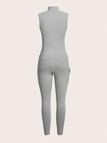 Conjunto de ropa deportiva para mujer, alta elasticidad y amigable con la piel, adecuado para acampada al aire libre, senderismo, deportes y entrenamiento urbano - Gris - Ver 7