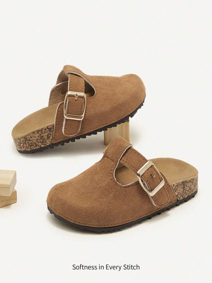 Cozy Pixies 轻便时尚百搭棕色可爱熊图案休闲一脚蹬平底婴儿拖鞋，春夏季 - 棕色 - 查看 1