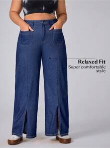 Flexra Plus Size Women Cowgirl Blue Stretchy Personalized Straight Leg Jeans, Rodeo