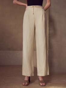 MOTF PREMIUM LINEN FOLD PLEATED SUIT PANTS - Apricot - View 4