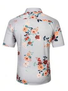 Manfinity RSRT Men's Casual Floral Print Short Sleeve Shirt, Summer - Light Grey - View 2