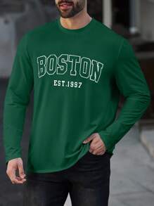 Manfinity Dauomo Men's Letter Printed Short Sleeve T-Shirt - Dark Green - View 5