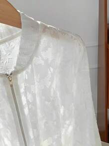 Comfortcana Women's Casual Daily Street Jacquard Zip-Up Jacket, Spring/Autumn,Fall Women Clothes - White - View 7