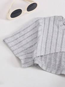 SHEIN 2 件装少女浅灰色罗纹短款上衣和吊带连衣裙休闲套装