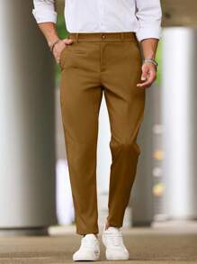 Manfinity Homme Quần ống côn trơn màu thường ngày dành cho nam, thích hợp đi làm, mùa thu - màu nâu - Xem 6