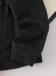 Genkimix Kids 返校季秋季服装两件套，女童可爱小马刺绣休闲罗纹条纹长袖粉色外套搭配黑色返校学院风冬季单品 - 粉色 - 查看 5