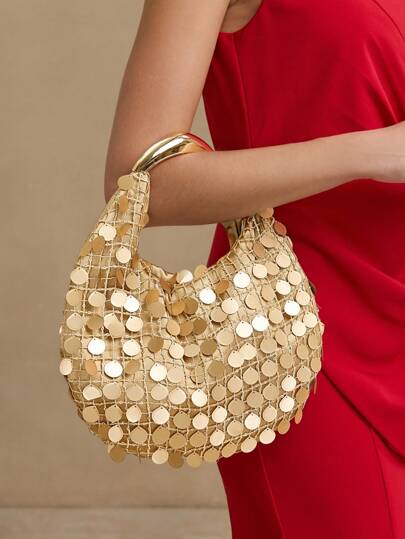 MOTF PREMIUM 时尚亮片金色手提包