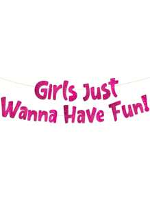 Neon-rosa Glitzer-Banner - "Einfach Spaß haben wollen" - Junggesellinnenabschied - Geburtstag - Übernachtungsparty - Pyjama-Party - Nachtausflug Dekorationen, Zubehör, Gastgeschenke und Geschenke