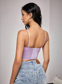 Bra De Lencería Con Encaje Contrastante Y Aros - Morado - Ver 6