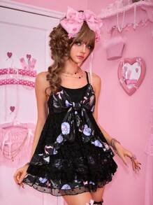 ROMWE J-Fashion 女士复古辣妹性感背包链条蝴蝶印花3D蝴蝶结上衣