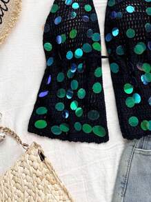 Soleia Sexy V-Ausschnitt Träger-Camisole mit rückenfreiem Bindebund und Fake-Schuppen-Dekor für Frauen, geeignet für Urlaub, Date, Nachmittagstee, Reise, Musikfestival, Boho-Stil, Küste, Strand, Sommer - Schwarz - Übersicht 8