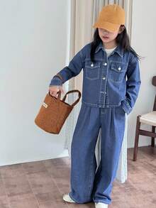 Dazy Kids 青少年女孩日常休闲牛仔套装 - 藍色 - 查看 8