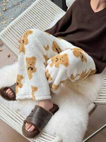 DAZY Tween Girl Bear Print Warm Pajama Pants Thermal Lined,Winter - White - View 8