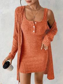 EMERY ROSE 女士性感两件套蓝色连衣裙，秋冬 - 橘色 - 查看 7