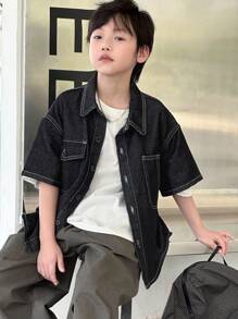 Dazy Kids Plus Size Boys' Loose Casual Denim Jacket