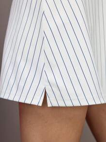 Activina Striped Print Pocket Contrast Trim Fashionable Sports Skirt Pants, Summer - Multicolor - View 5