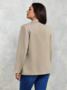 SHEIN Tall CURVE 秋冬新品 灰绿色 女式束腰纽扣西装外套 - 卡其色 - 查看 2